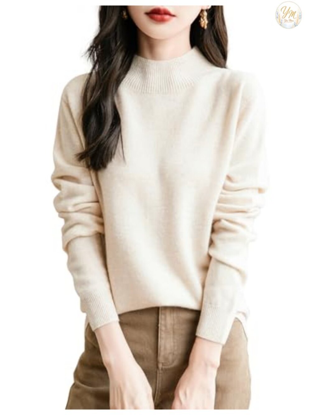 Women's 100% Merino Wool Seamless Mock Neck Long Sleeve Pullover Sweater
